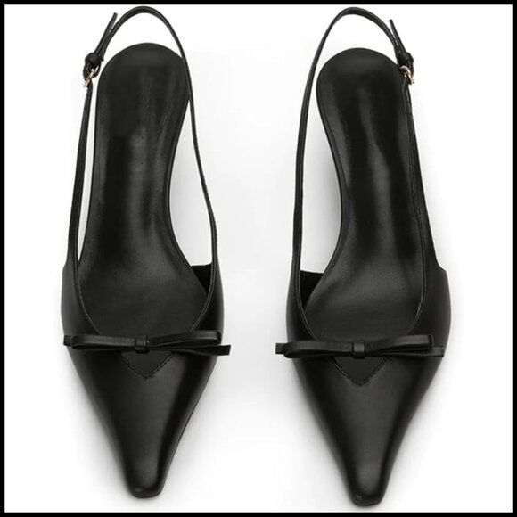 Slingback Kitten Heels Pointed Toe Pumps Elegant Bow Wedding Party Shoes - Picture 6 of 7